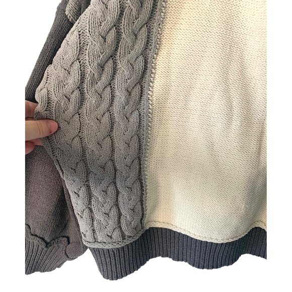 BY THE RIVER Gray + Beige Colorblock Tie-Back Neck Latern Sleeve Sweater NWOT S - Picture 9 of 10